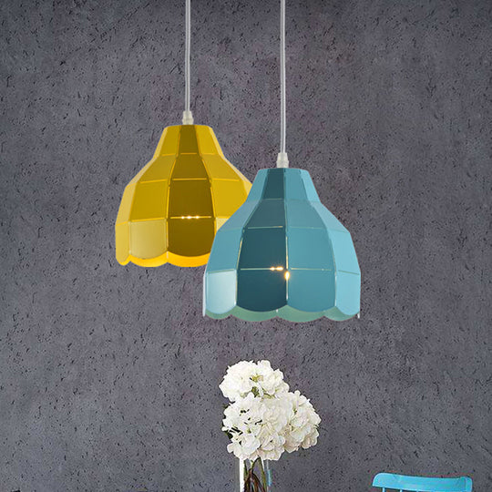 Modern Scalloped Dome Ceiling Pendant Light - Pink/White/Black Metal Hanging Lamp