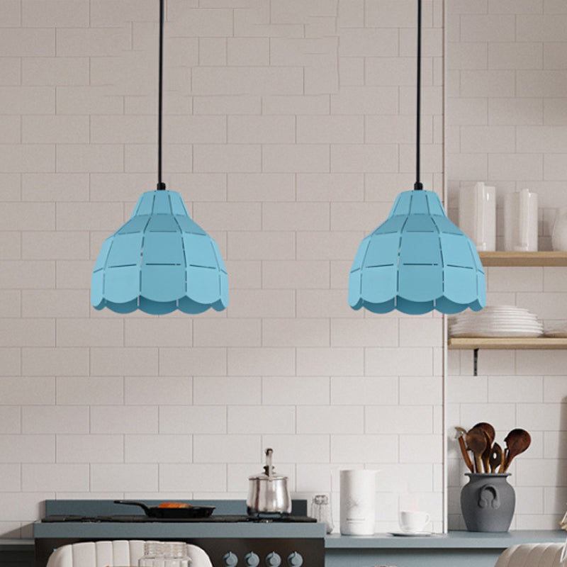 Modern Scalloped Dome Ceiling Pendant Light - Pink/White/Black Metal Hanging Lamp
