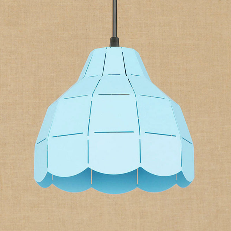 Modern Scalloped Dome Ceiling Pendant Light - Pink/White/Black Metal Hanging Lamp