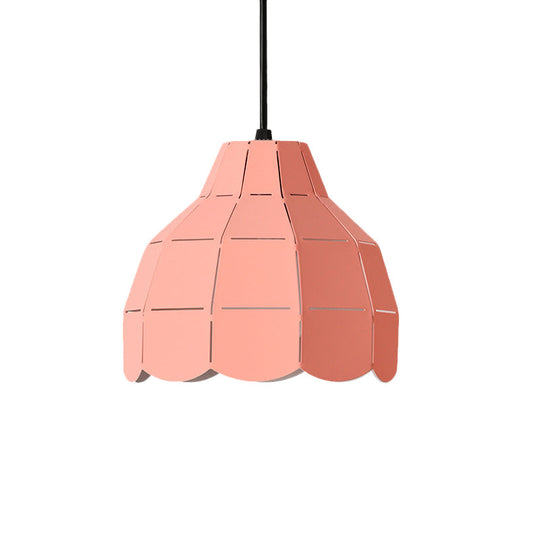Modern Scalloped Dome Ceiling Pendant Light - Pink/White/Black Metal Hanging Lamp Pink