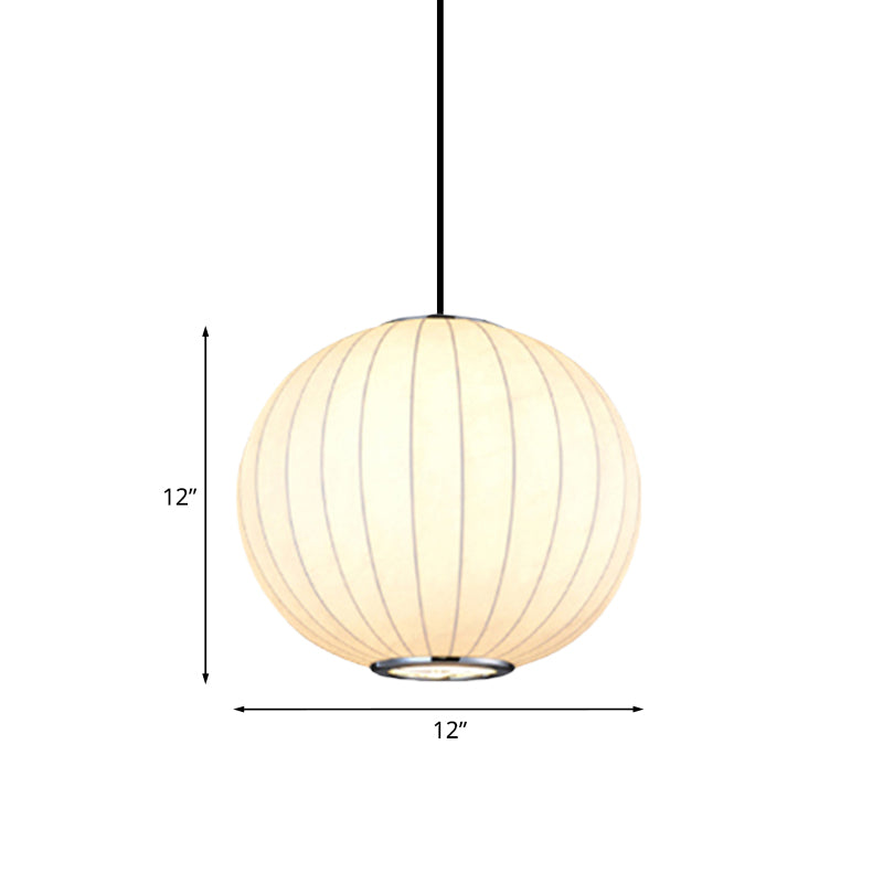 White Globe Hanging Pendant Light With Fabric Shade - Simplicity 1 10-16’W