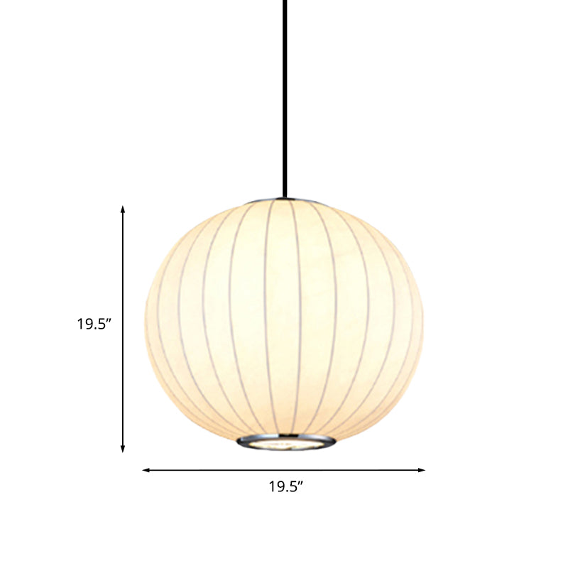 White Globe Hanging Pendant Light With Fabric Shade - Simplicity 1 10-16’W
