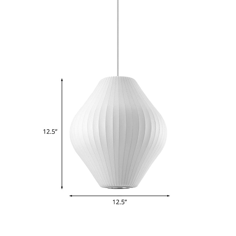 Contemporary White Hanging Light With Pear Fabric Shade - 1 Bulb Ceiling Pendant 12.5’/17’W