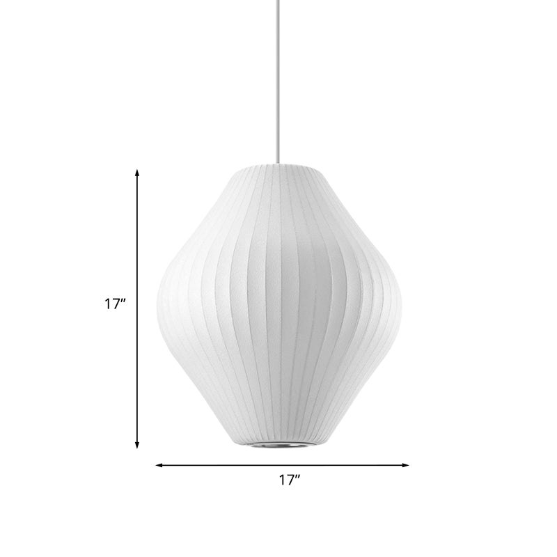 Contemporary White Pendant Light With Pear Fabric Shade - 1 Bulb 12.5/17W