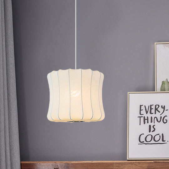 White Fabric Shade Pendant Light: Modern Hanging Ceiling Lantern With 1 Light Suspension