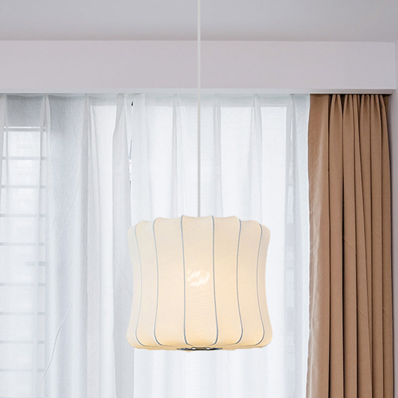 Contemporary Fabric Shade Pendant Light With White Lantern Design