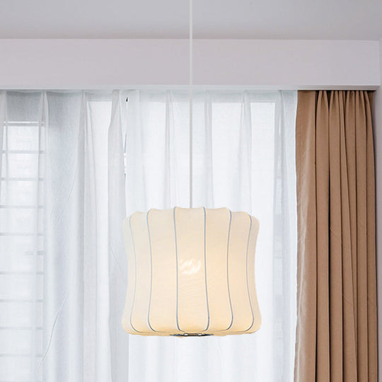 White Fabric Shade Pendant Light: Modern Hanging Ceiling Lantern With 1 Light Suspension