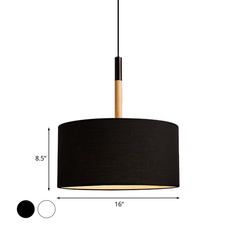Simple Drum Pendant Light Kit - Fabric Shade 1 10’/16’ Dia In White/Black