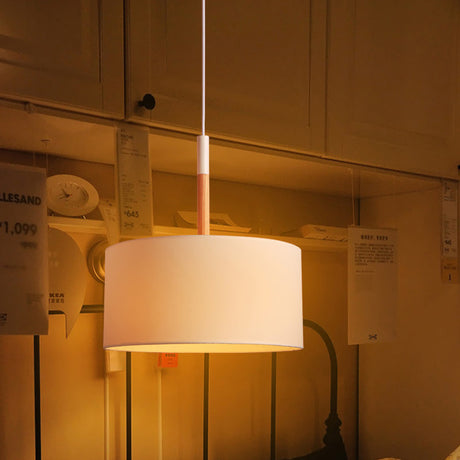Simple Fabric Drum Ceiling Pendant Light - 10/16 Dia 1 White/Black Hanging Lamp Kit