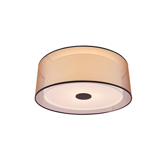 Modern Led Bedroom Ceiling Light With Black Cylinder Fabric Shade - Flush Mount Lamp