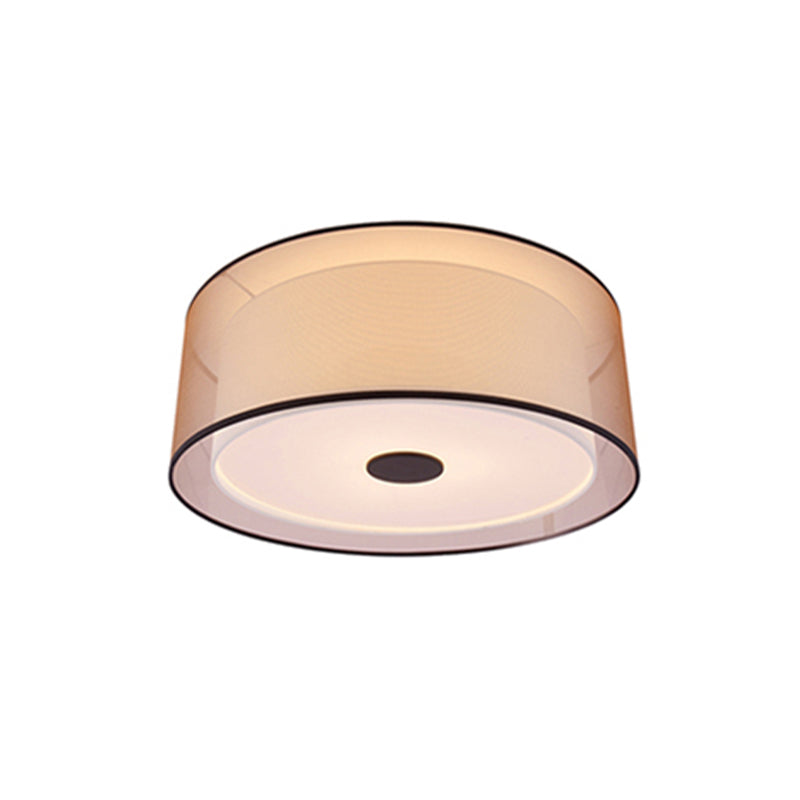 Modern Led Bedroom Ceiling Light With Black Cylinder Fabric Shade - Flush Mount Lamp