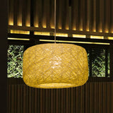Modern Woven Rattan Drum Hanging Light Fixture - 8/12 Diameter 1 Head Pendant Lamp Black/White