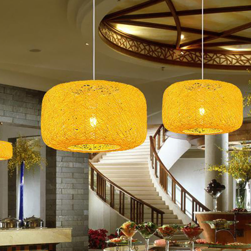 Modern Woven Rattan Drum Pendant Lamp - 8’/12’ Diameter Black/White