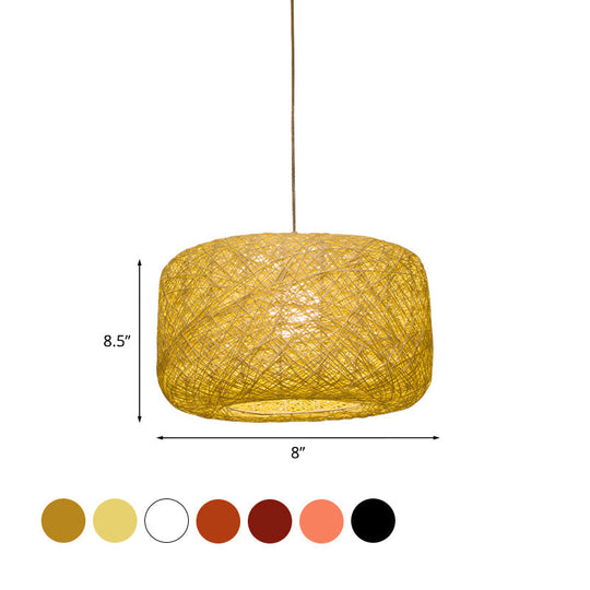 Modern Woven Rattan Drum Hanging Light Fixture - 8/12 Diameter 1 Head Pendant Lamp Black/White