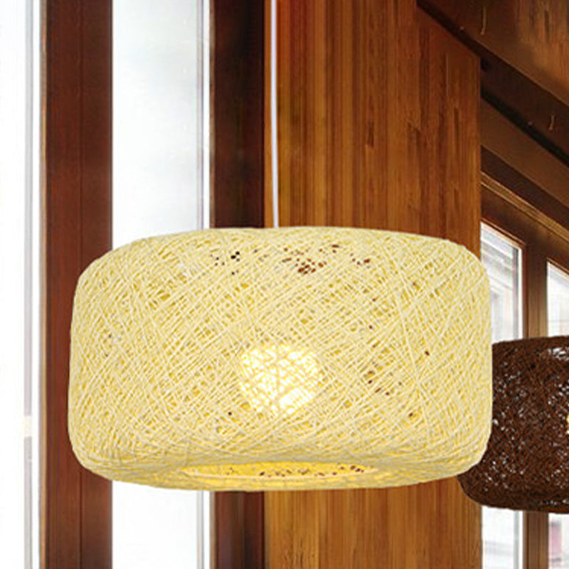 Modern Woven Rattan Drum Hanging Light Fixture - 8/12 Diameter 1 Head Pendant Lamp Black/White