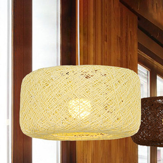 Modern Woven Rattan Drum Hanging Light Fixture - 8/12 Diameter 1 Head Pendant Lamp Black/White