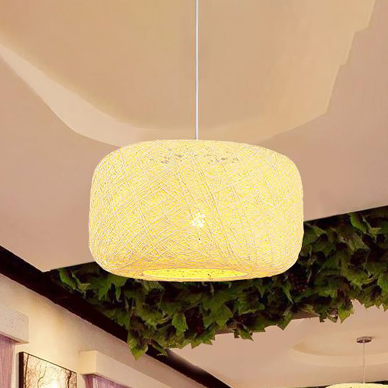 Modern Woven Rattan Drum Hanging Light Fixture - 8/12 Diameter 1 Head Pendant Lamp Black/White