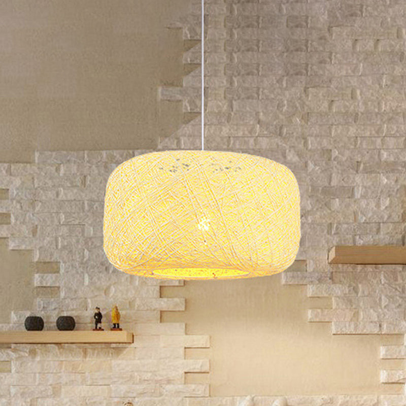 Modern Woven Rattan Drum Pendant Lamp - 8’/12’ Diameter Black/White
