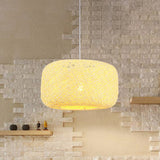 Modern Woven Rattan Drum Hanging Light Fixture - 8/12 Diameter 1 Head Pendant Lamp Black/White