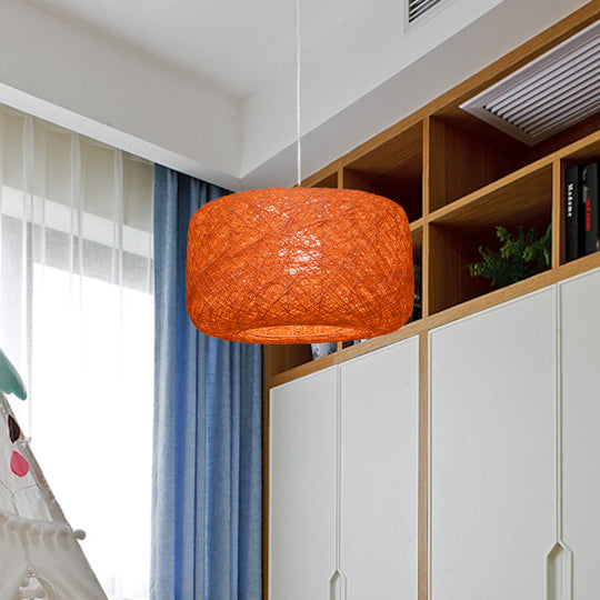 Modern Woven Rattan Drum Pendant Lamp - 8’/12’ Diameter Black/White