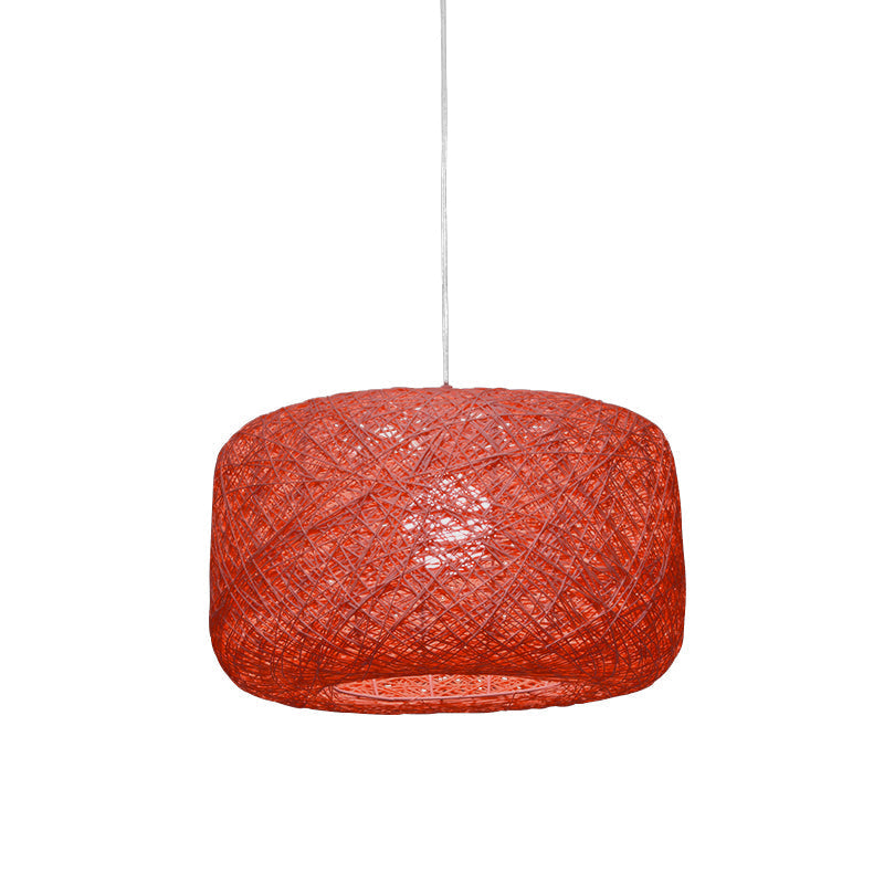 Modern Woven Rattan Drum Hanging Light Fixture - 8/12 Diameter 1 Head Pendant Lamp Black/White