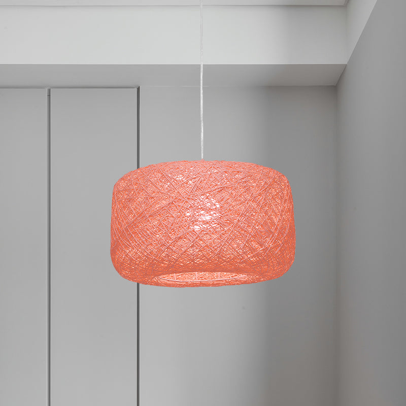 Modern Woven Rattan Drum Hanging Light Fixture - 8/12 Diameter 1 Head Pendant Lamp Black/White