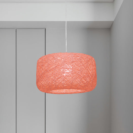 Modern Woven Rattan Drum Hanging Light Fixture - 8/12 Diameter 1 Head Pendant Lamp Black/White