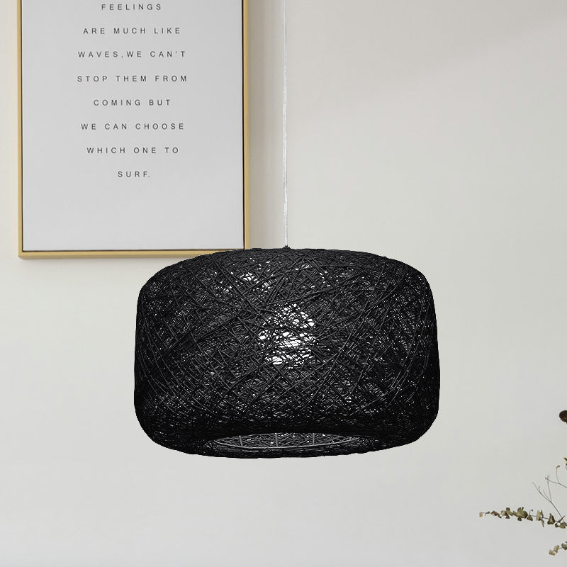 Modern Woven Rattan Drum Pendant Lamp - 8’/12’ Diameter Black/White Black / 8’