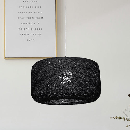 Modern Woven Rattan Drum Pendant Lamp - 8’/12’ Diameter Black/White Black / 8’