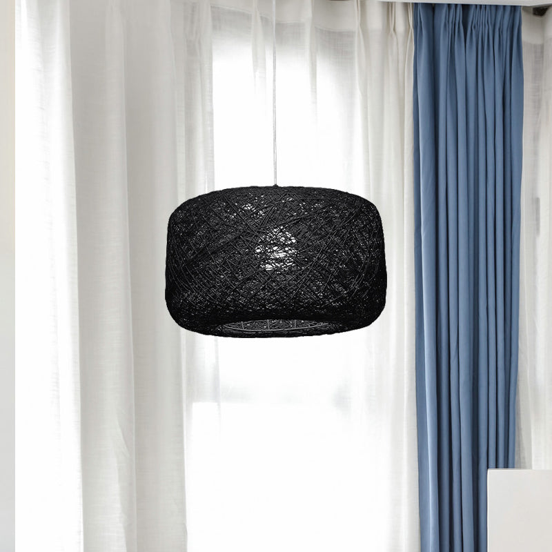 Modern Woven Rattan Drum Pendant Lamp - 8’/12’ Diameter Black/White