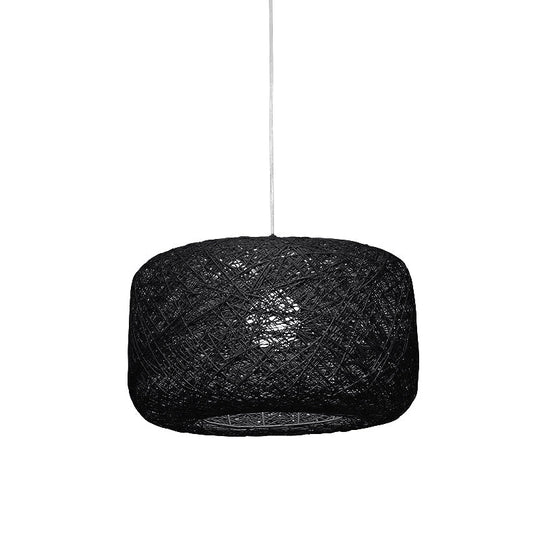 Modern Woven Rattan Drum Hanging Light Fixture - 8/12 Diameter 1 Head Pendant Lamp Black/White