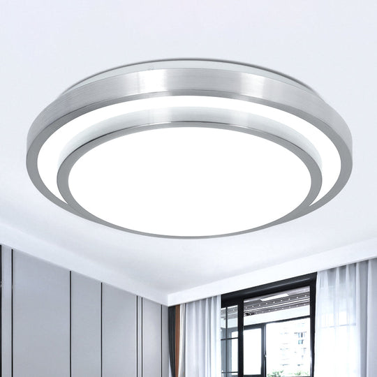 Modern Silver Flush Mount Lighting With Acrylic Shade – Integrated Led Ceiling Light For Living