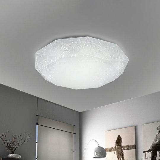 Sleek White Diamond Ceiling Fixture W/ Integrated Led Flush Mount For Living Room - Acrylic Shade