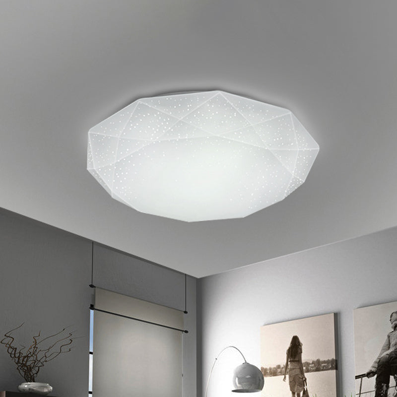 Sleek White Diamond Ceiling Fixture W/ Integrated Led Flush Mount For Living Room - Acrylic Shade In