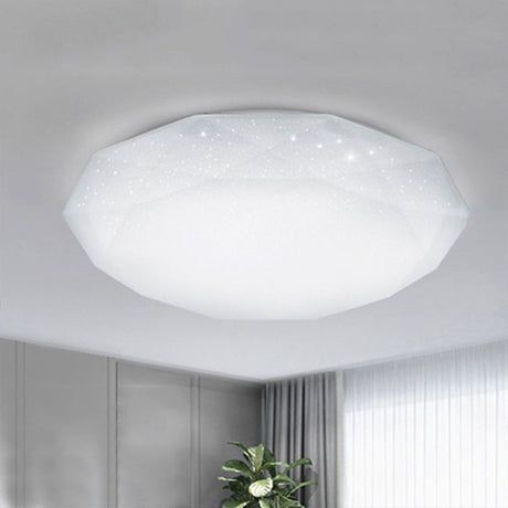 Sleek White Diamond Ceiling Fixture W/ Integrated Led Flush Mount For Living Room - Acrylic Shade In