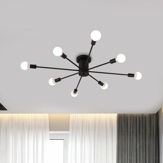 Sputnik Style Ceiling Light In Black/White/Gold With 6/8/10 Heads - Contemporary Semi - Mount