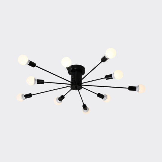 Sputnik Style Ceiling Light In Black/White/Gold With 6/8/10 Heads - Contemporary Semi - Mount