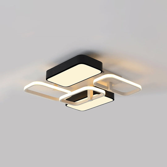 Contemporary Black Rectangular Flush Ceiling Light Led Acrylic Lighting For Living Room -