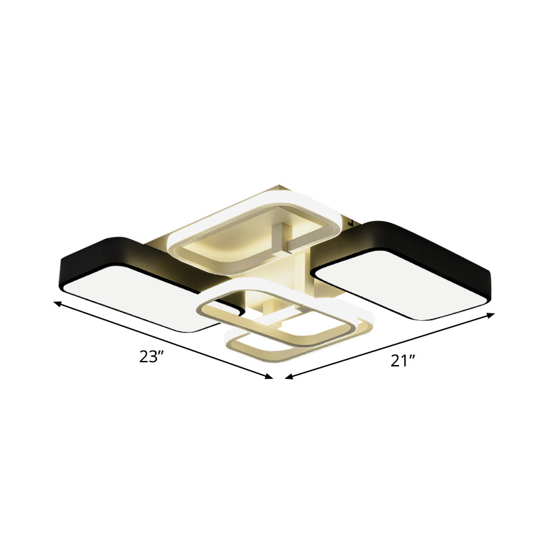 Contemporary Black Rectangular Flush Ceiling Light Led Acrylic Lighting For Living Room -