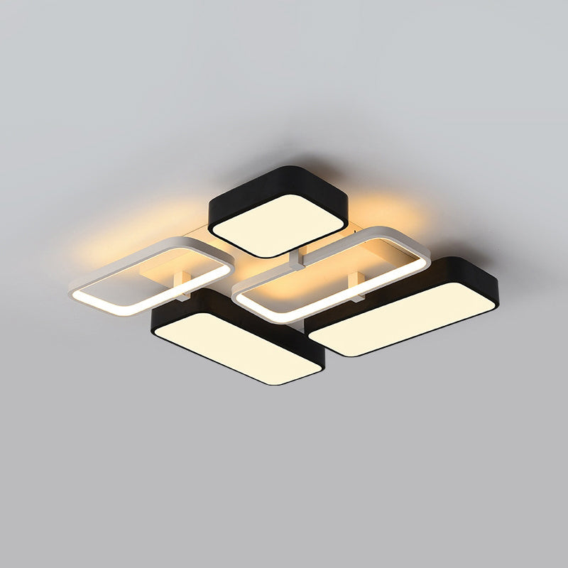 Contemporary Black Rectangular Flush Ceiling Light Led Acrylic Lighting For Living Room -
