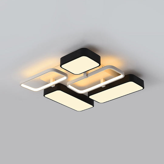 Contemporary Black Rectangular Flush Ceiling Light Led Acrylic Lighting For Living Room - 23/25.5