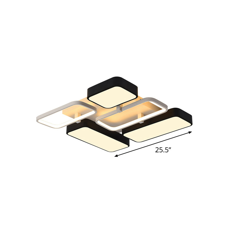 Contemporary Black Rectangular Flush Ceiling Light Led Acrylic Lighting For Living Room - 23/25.5