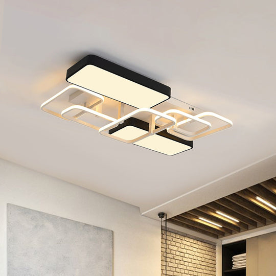 Contemporary Black Rectangular Flush Ceiling Light Led Acrylic Lighting For Living Room -