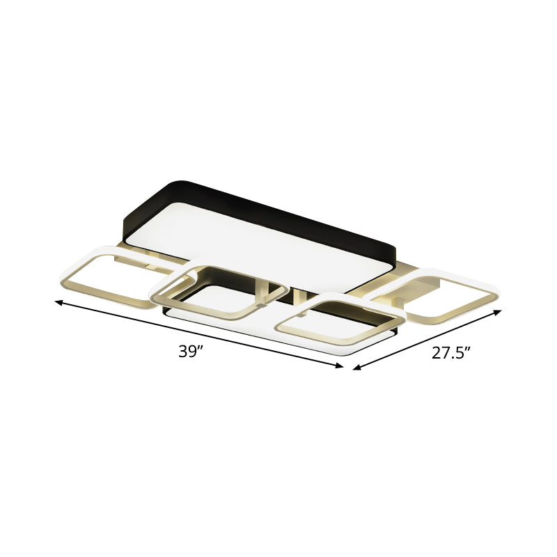 Contemporary Black Rectangular Flush Ceiling Light Led Acrylic Lighting For Living Room -