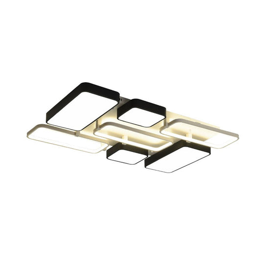 Contemporary Black Rectangular Flush Ceiling Light Led Acrylic Lighting For Living Room -