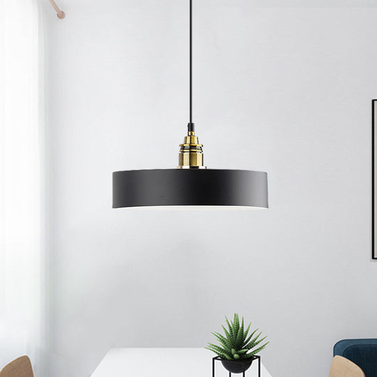 Modern Monochrome Round Shade Hanging Light - Stylish Aluminum Pendant For Study Room