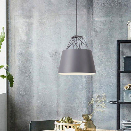 Modern Aluminum Drum Shape Pendant Light For Restaurants - 1 With Iron Wire