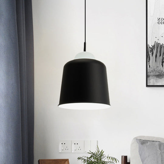 Monochrome Metal Suspension Light For Study Room - Simple Style Single Black/Grey/White
