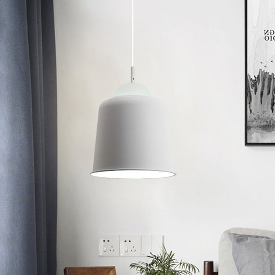 Sleek Monochrome Metal Suspension Light For Study Room - Single Hanging Lamp