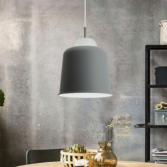 Monochrome Metal Suspension Light For Study Room - Simple Style Single Black/Grey/White